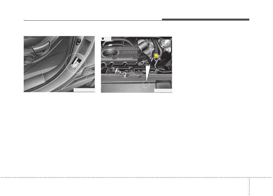 Specifications & consumer information, Engine number, Tire specification and pressure label | KIA Sportage 2011 User Manual | Page 375 / 385