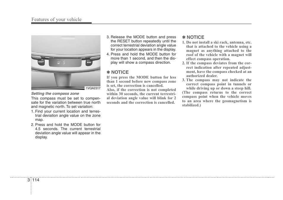 Features of your vehicle | KIA Sedona 2008 User Manual | Page 123 / 339