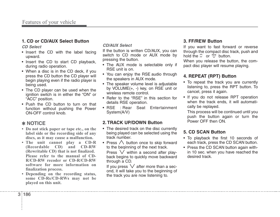 Features of your vehicle | KIA Sedona 2008 User Manual | Page 195 / 339