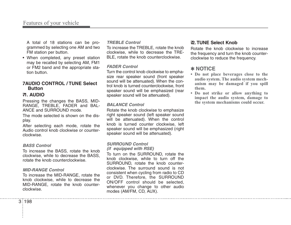 Features of your vehicle | KIA Sedona 2008 User Manual | Page 207 / 339