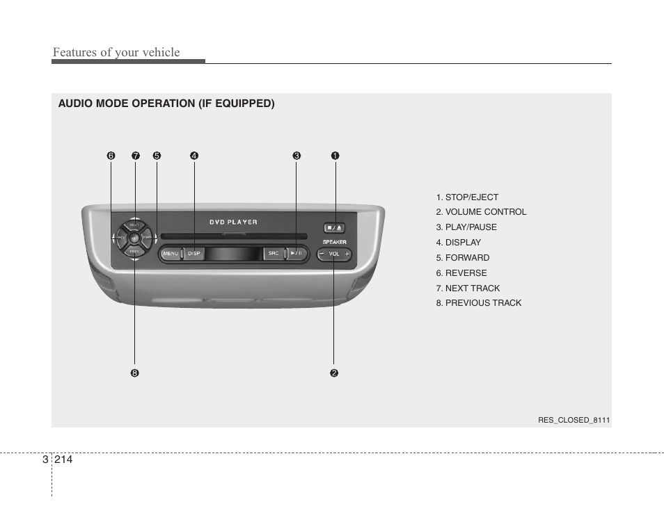 Features of your vehicle | KIA Sedona 2008 User Manual | Page 223 / 339