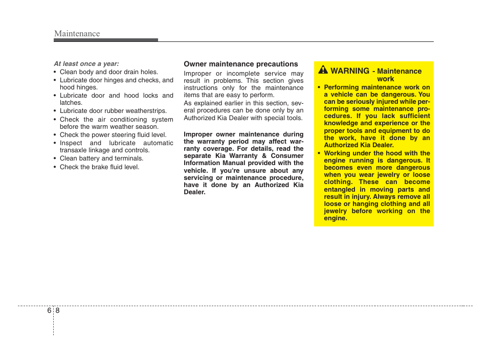 Maintenance | KIA Sedona 2008 User Manual | Page 293 / 339