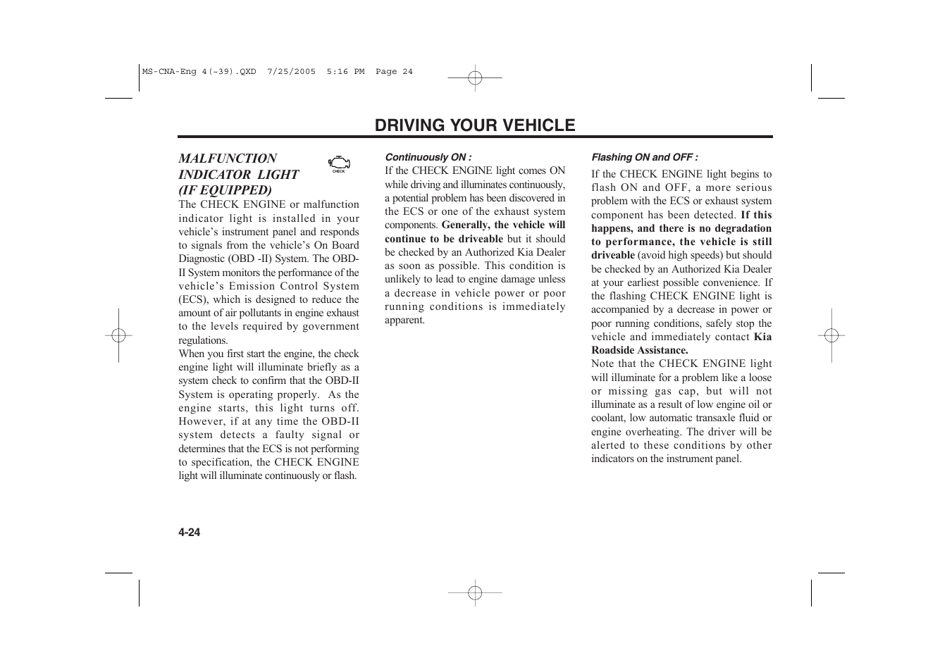 Driving your vehicle | KIA Magentis 2006 User Manual | Page 103 / 225