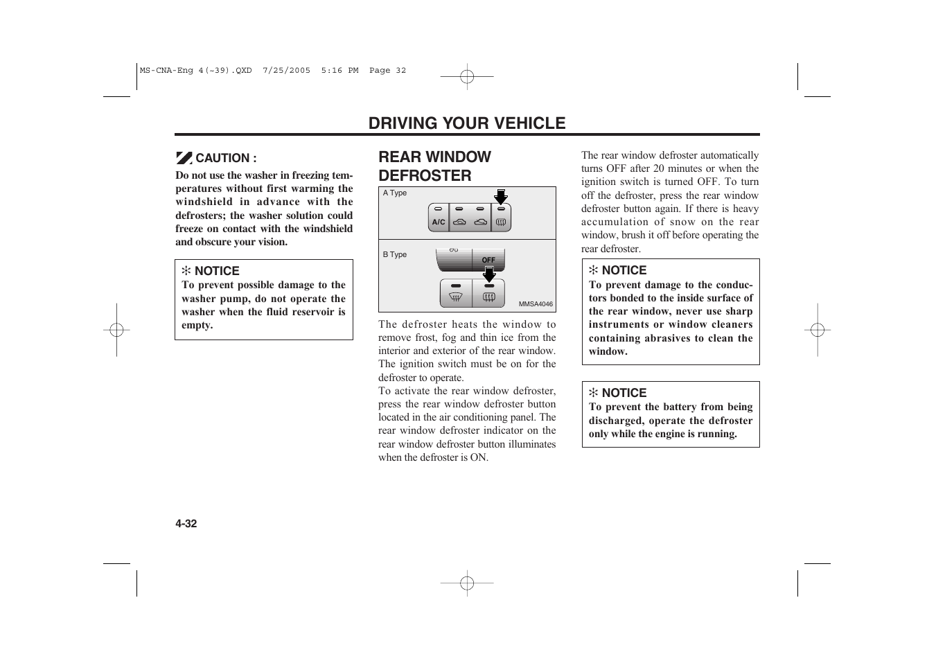 Driving your vehicle, Rear window defroster | KIA Magentis 2006 User Manual | Page 111 / 225