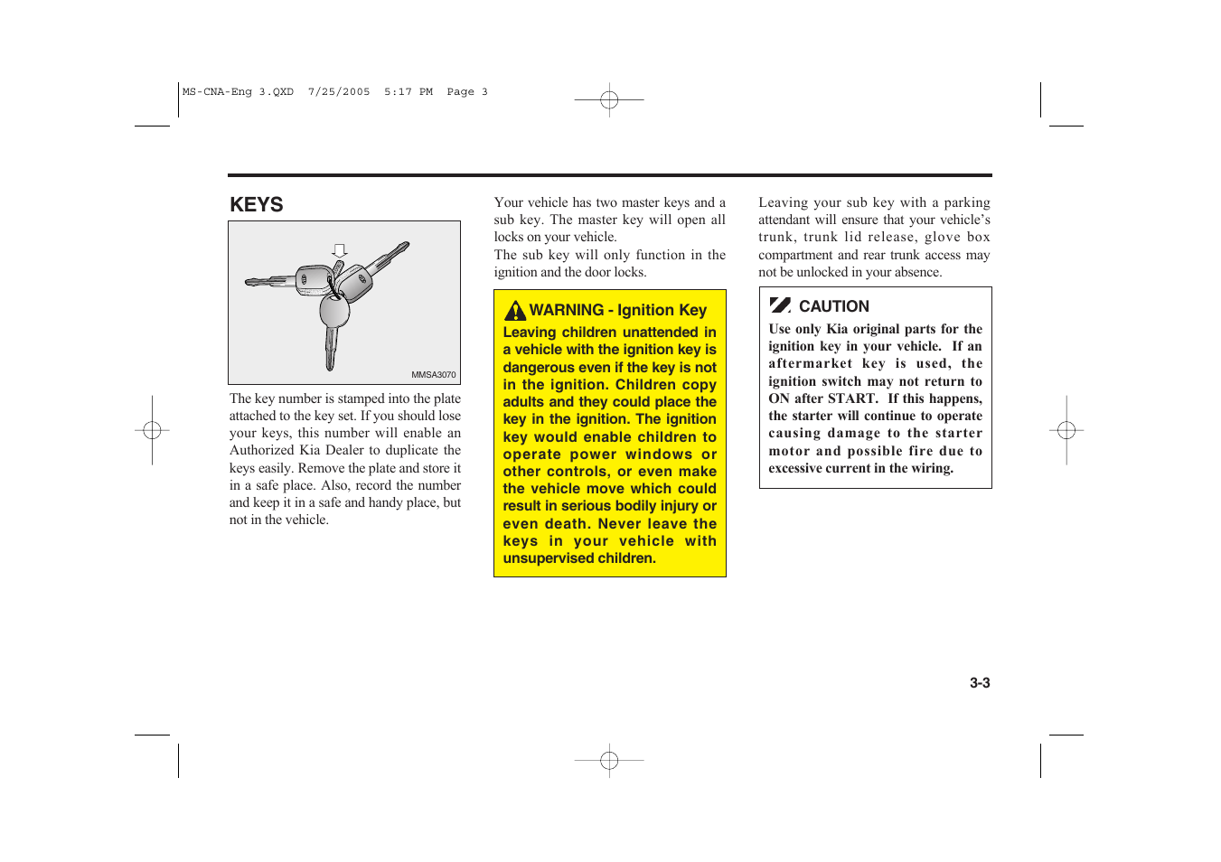 Keys | KIA Magentis 2006 User Manual | Page 12 / 225