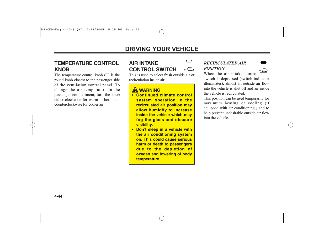 Driving your vehicle | KIA Magentis 2006 User Manual | Page 123 / 225