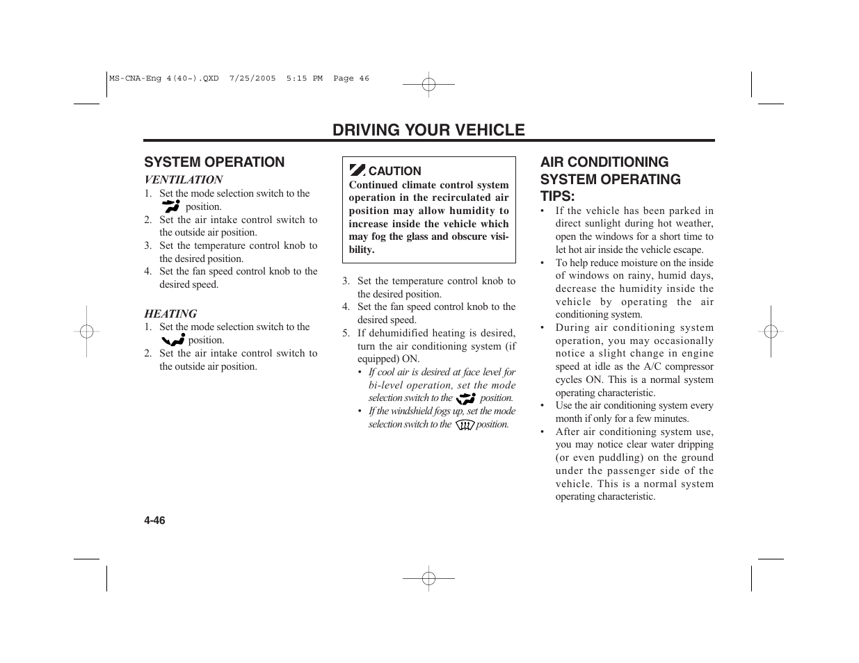 Driving your vehicle | KIA Magentis 2006 User Manual | Page 125 / 225