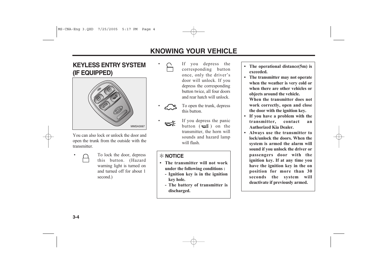 Knowing your vehicle, Keyless entry system (if equipped) | KIA Magentis 2006 User Manual | Page 13 / 225