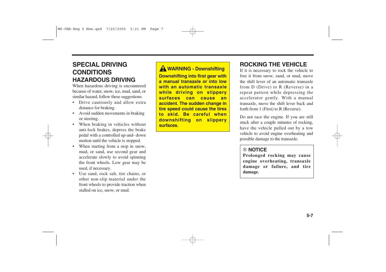 Special driving conditions | KIA Magentis 2006 User Manual | Page 143 / 225