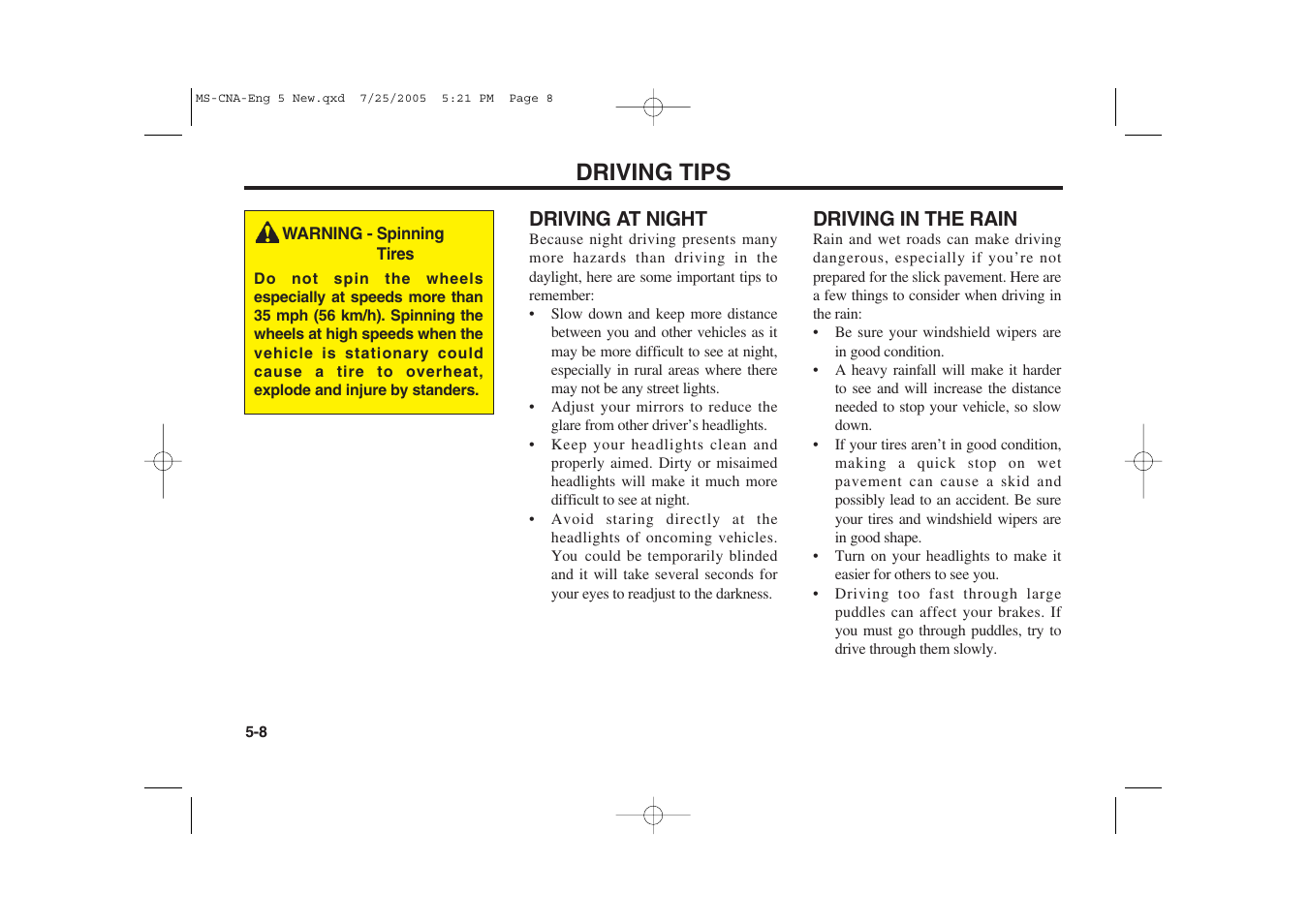 Driving tips | KIA Magentis 2006 User Manual | Page 144 / 225