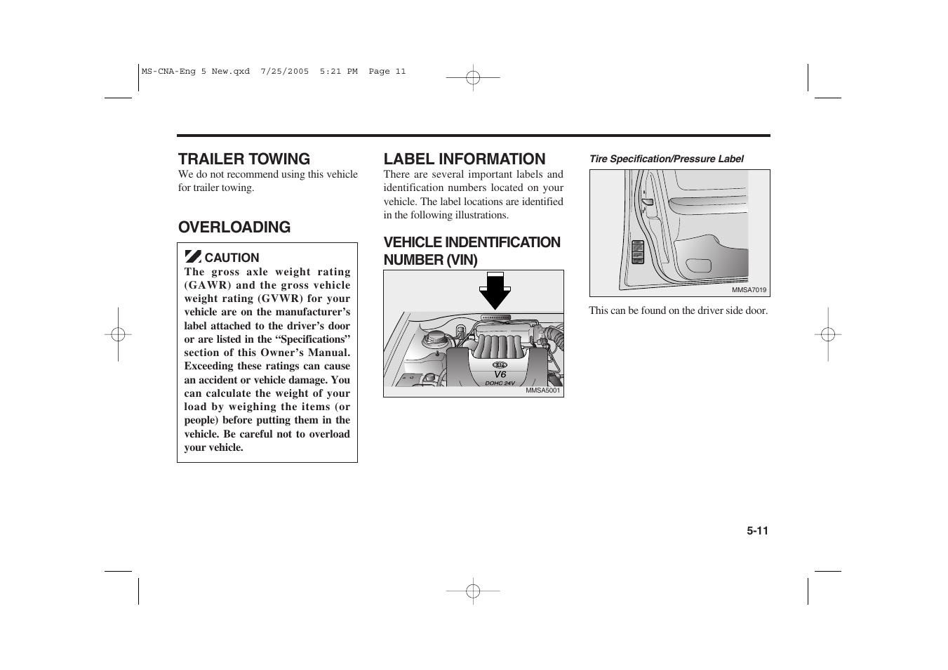 Trailer towing, Overloading label information | KIA Magentis 2006 User Manual | Page 147 / 225