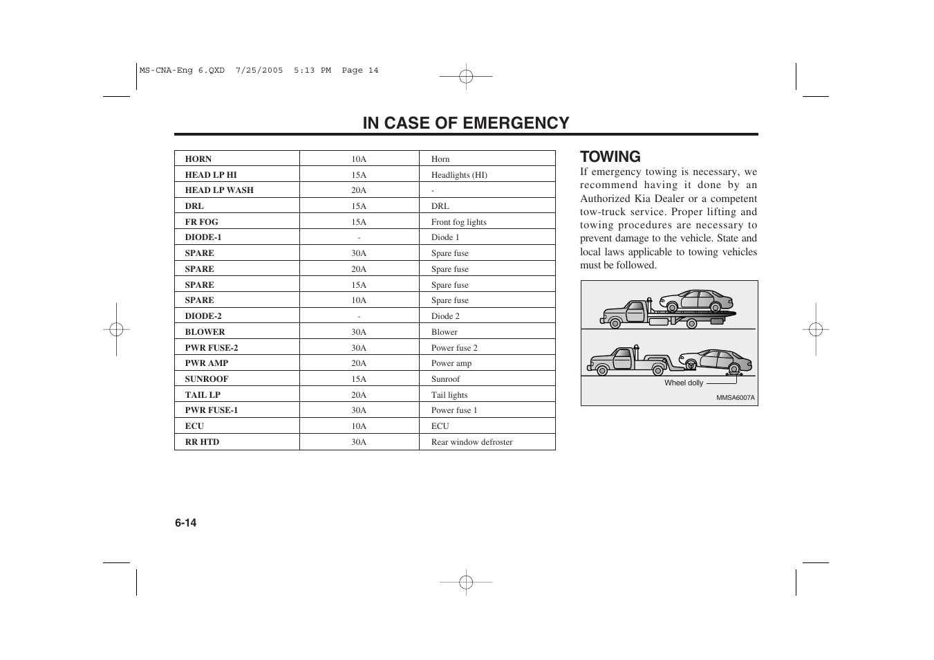 Towing | KIA Magentis 2006 User Manual | Page 165 / 225