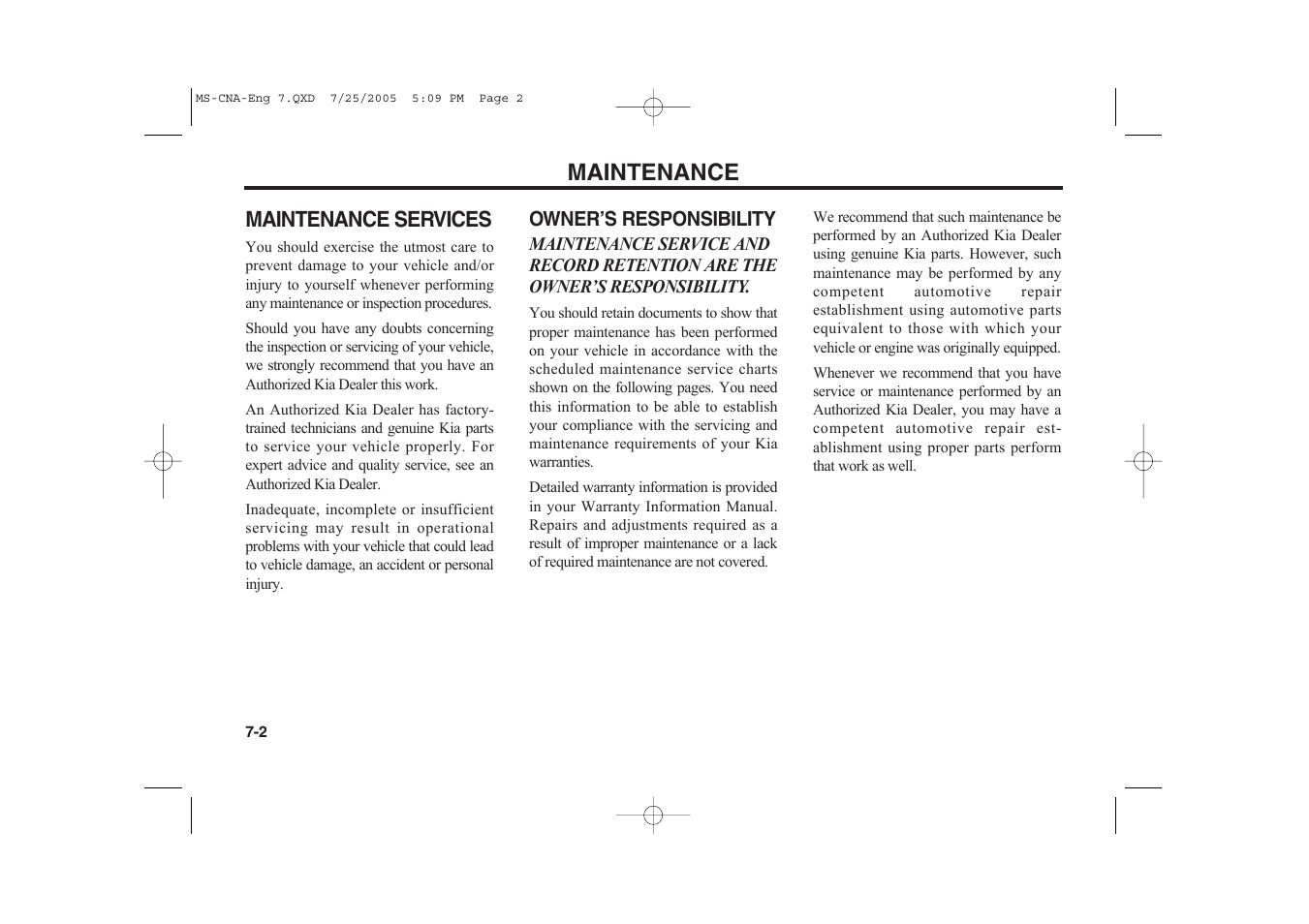 Maintenance | KIA Magentis 2006 User Manual | Page 178 / 225