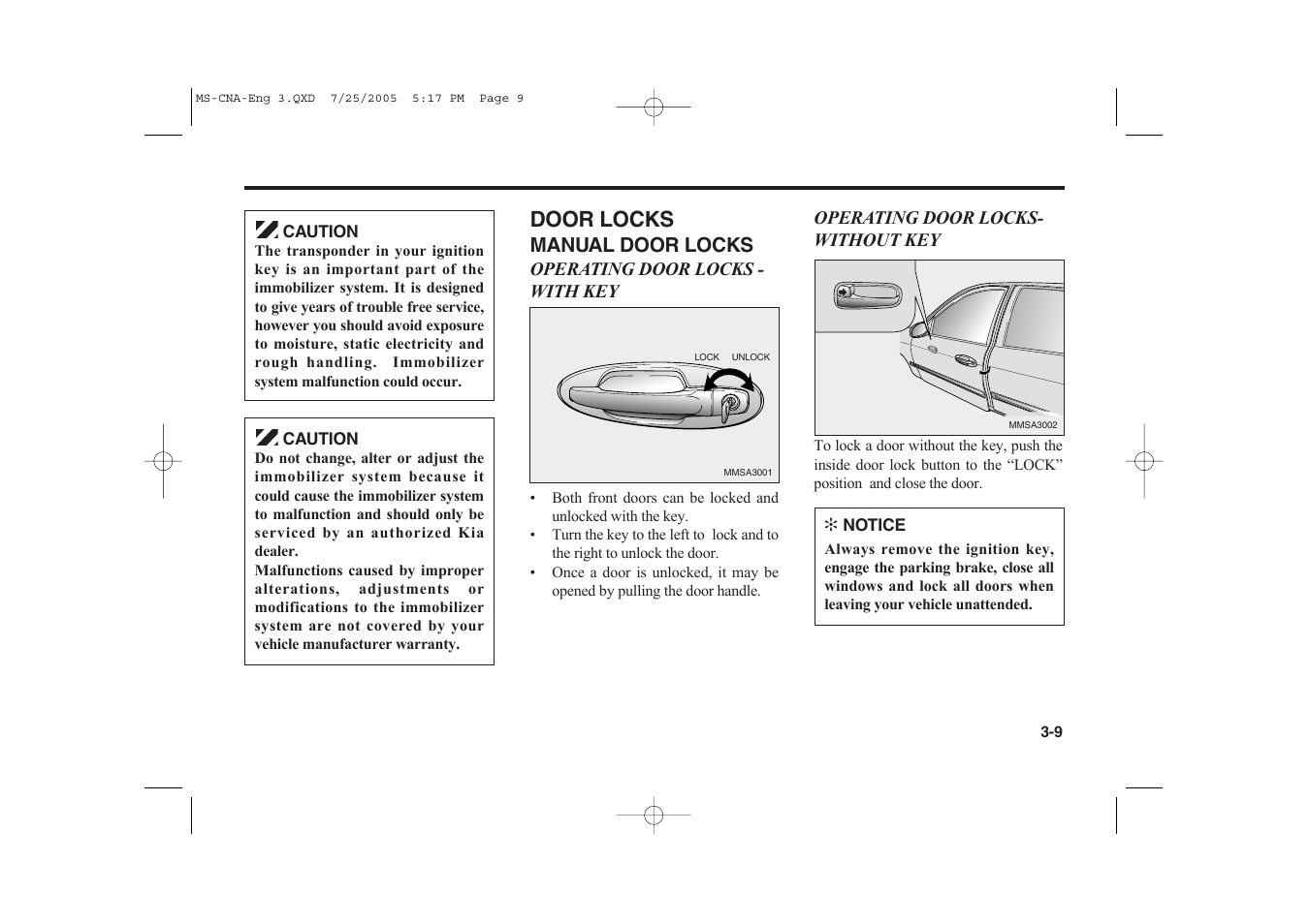 Door locks | KIA Magentis 2006 User Manual | Page 18 / 225