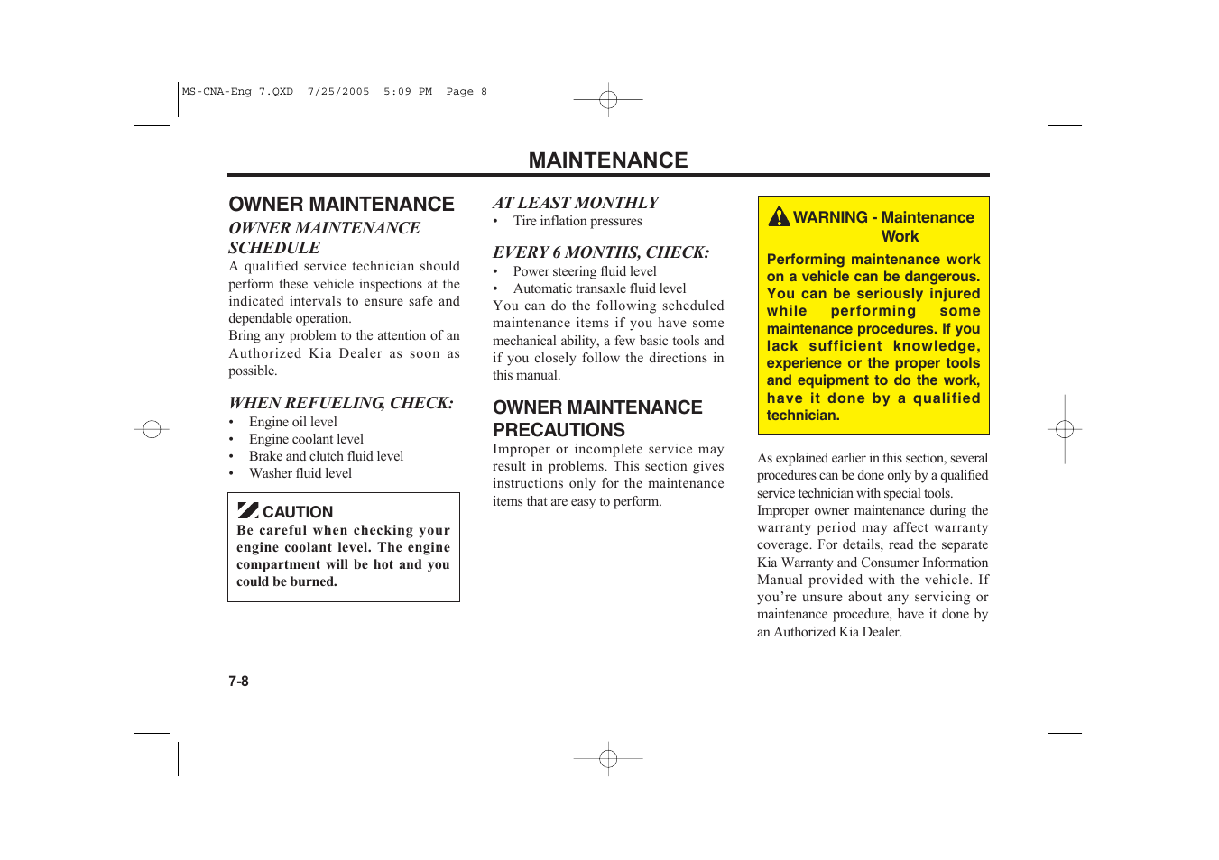 Maintenance | KIA Magentis 2006 User Manual | Page 184 / 225
