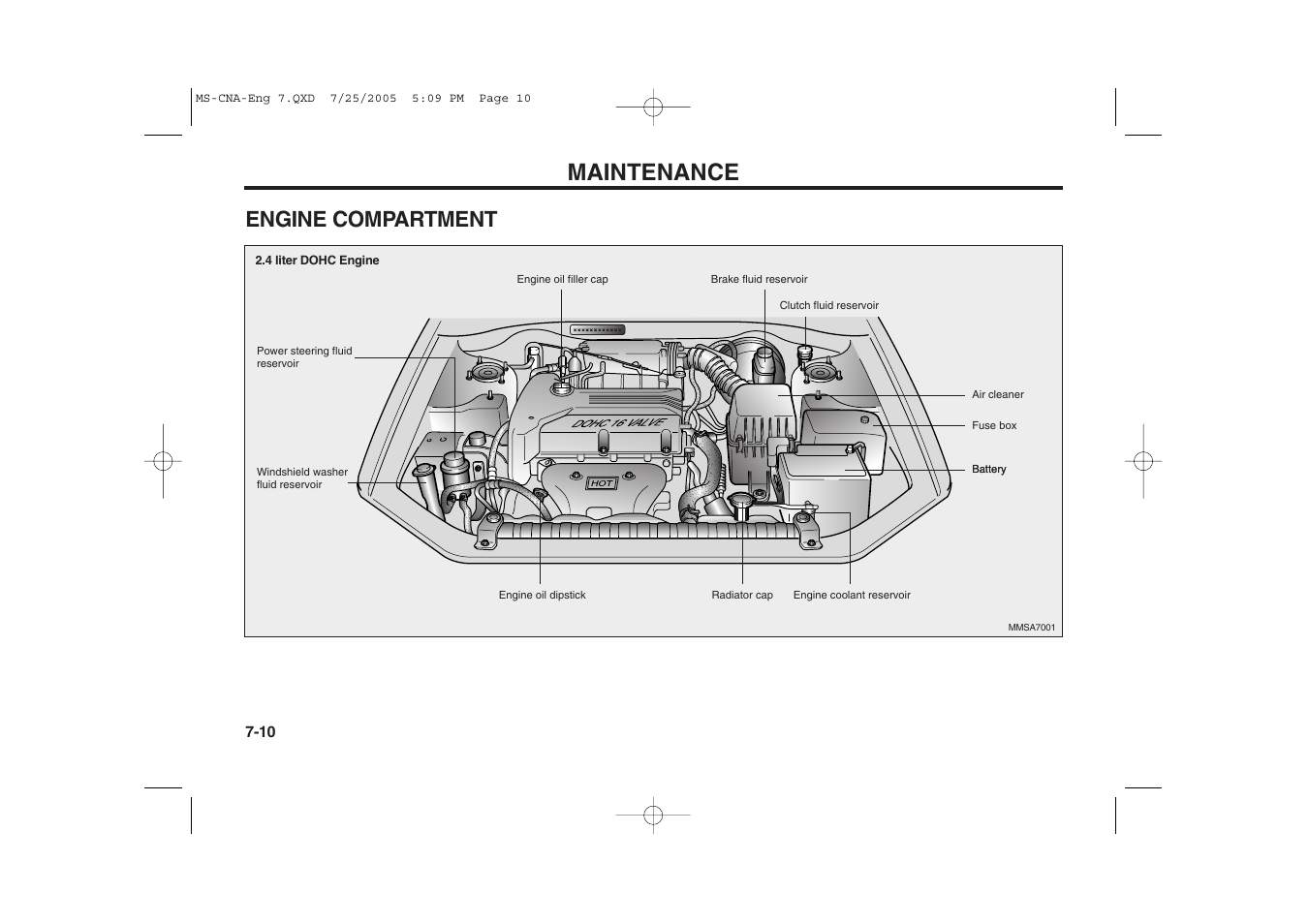 Maintenance, Engine compartment | KIA Magentis 2006 User Manual | Page 186 / 225