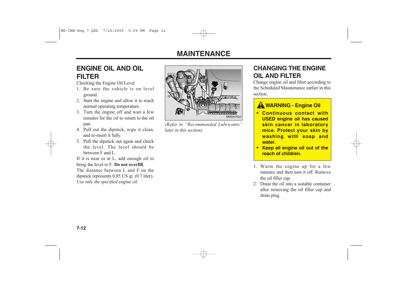 Maintenance, Engine oil and oil filter | KIA Magentis 2006 User Manual | Page 188 / 225