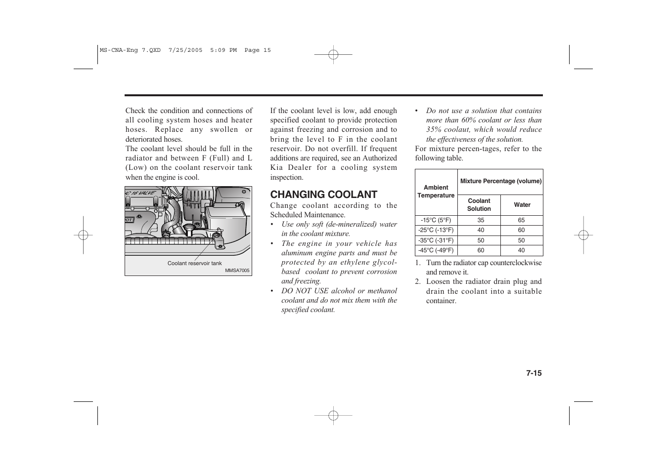 Changing coolant | KIA Magentis 2006 User Manual | Page 191 / 225