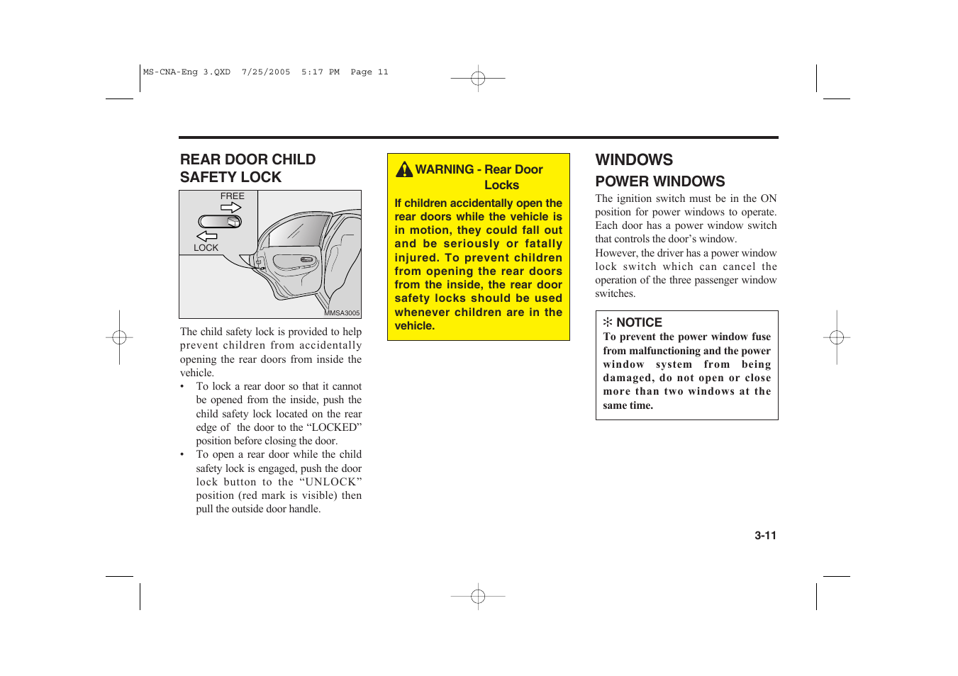 Windows | KIA Magentis 2006 User Manual | Page 20 / 225