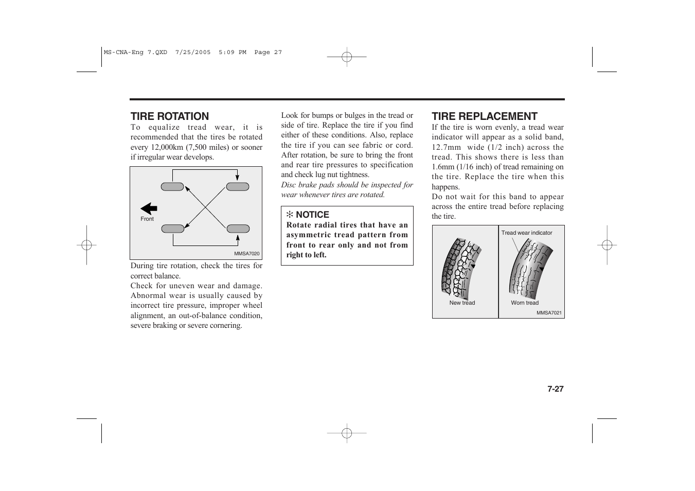 Tire rotation, Tire replacement | KIA Magentis 2006 User Manual | Page 203 / 225