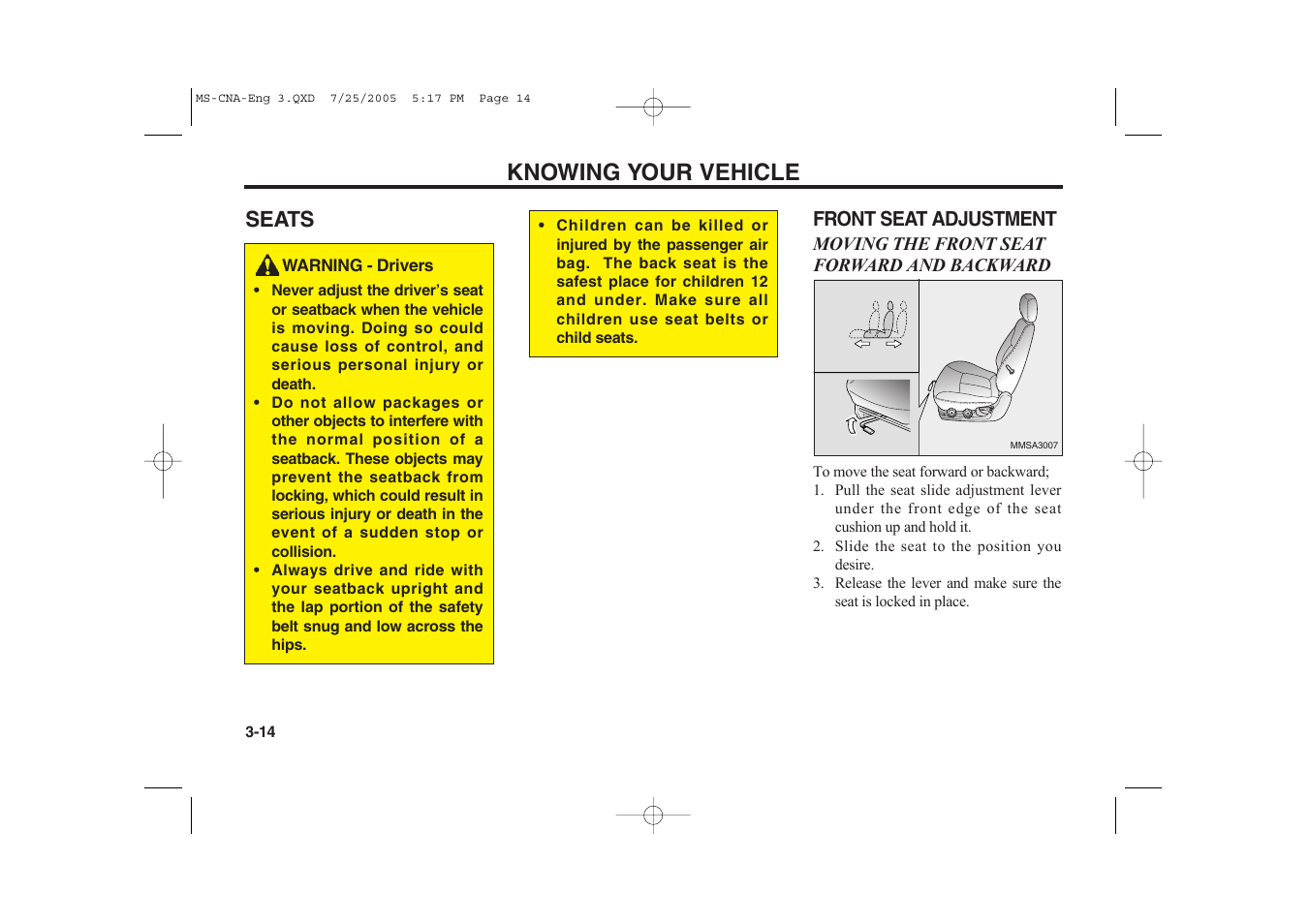 Knowing your vehicle, Seats | KIA Magentis 2006 User Manual | Page 23 / 225