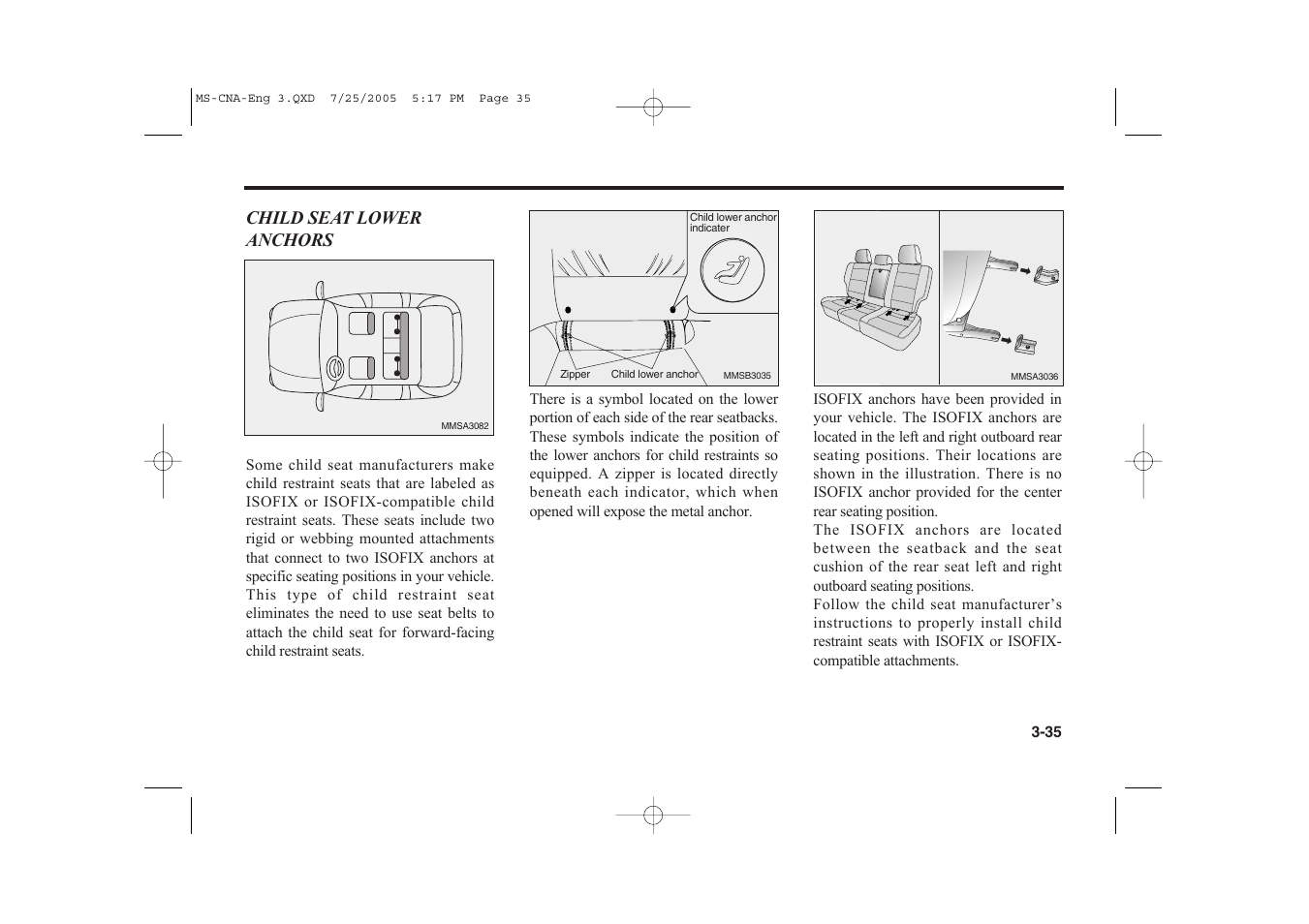 Child seat lower anchors | KIA Magentis 2006 User Manual | Page 44 / 225