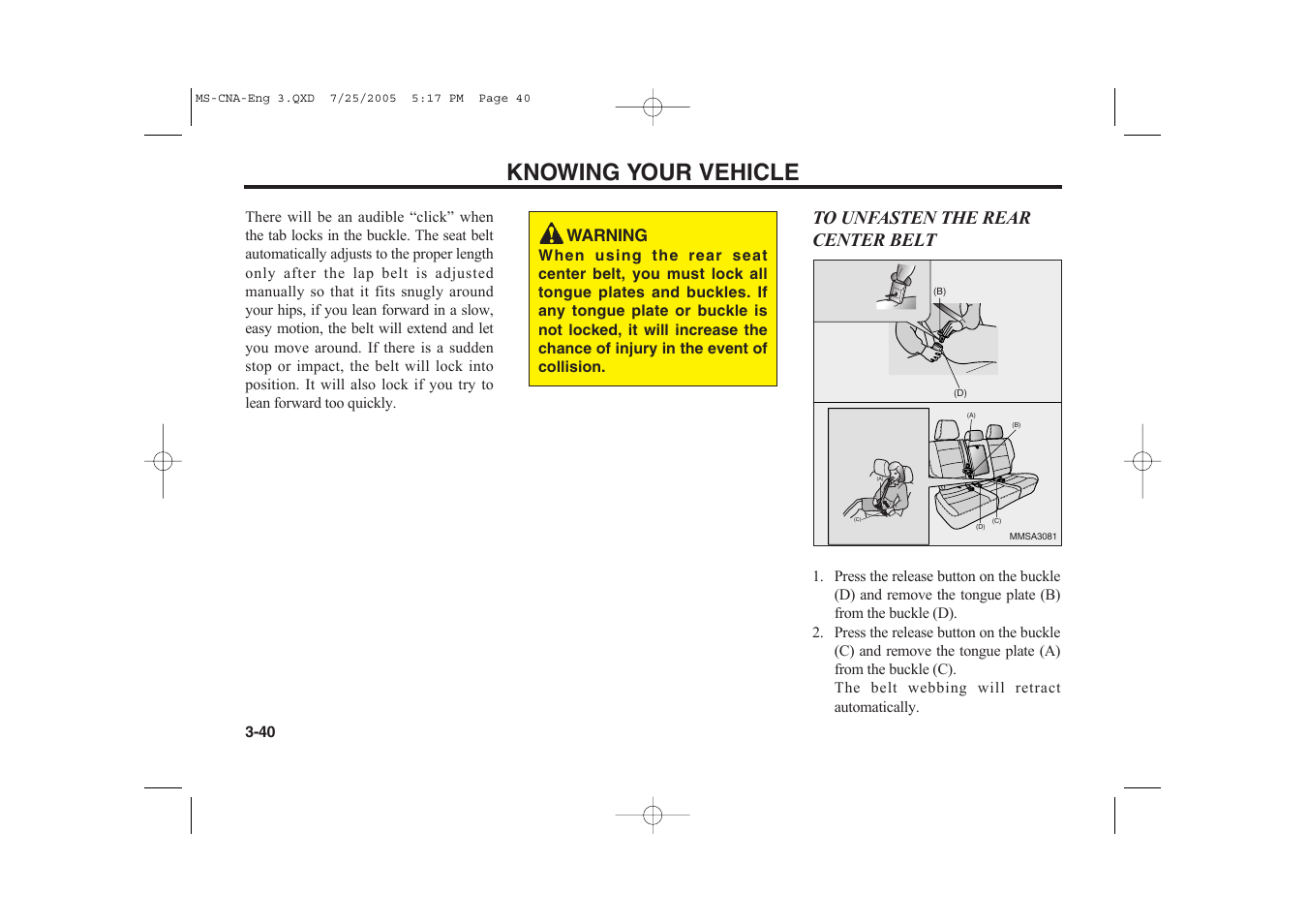 Knowing your vehicle, Warning | KIA Magentis 2006 User Manual | Page 49 / 225