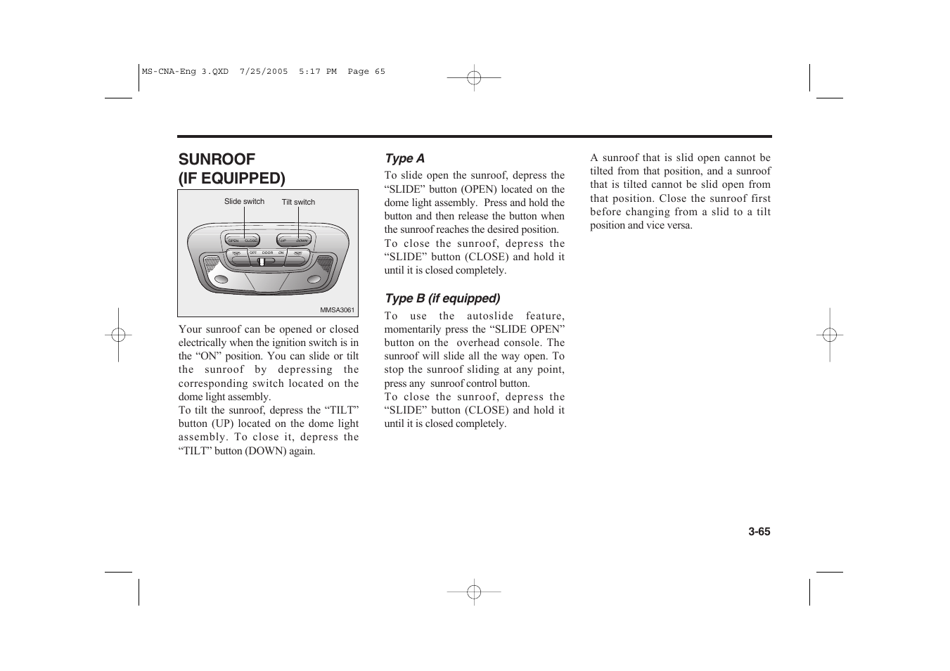 Sunroof (if equipped), Type a, Type b (if equipped) | KIA Magentis 2006 User Manual | Page 74 / 225
