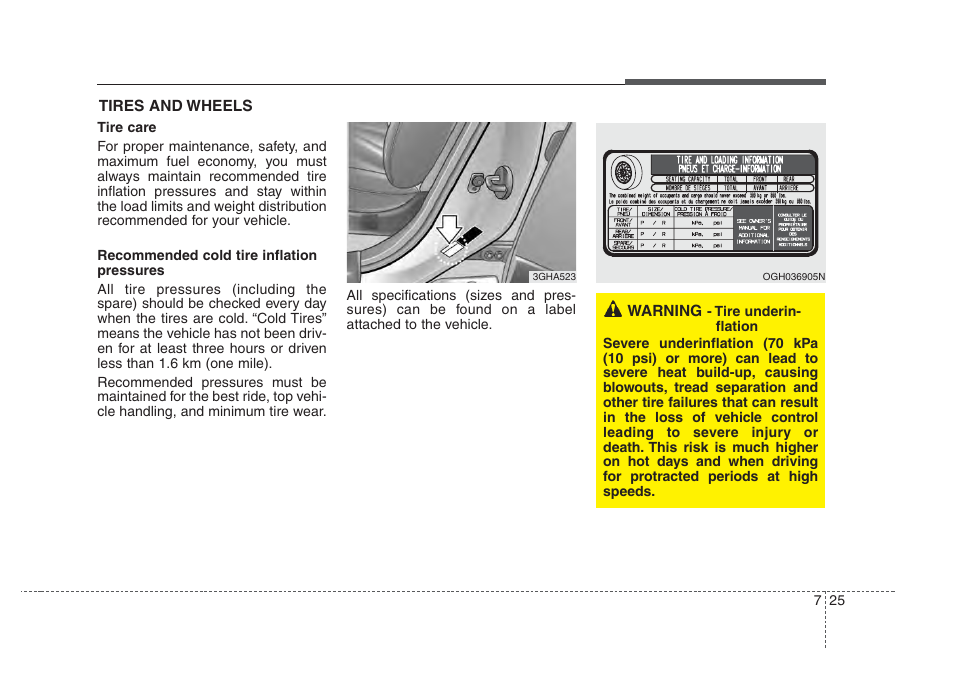 Maintenance, Tires and wheels, Warning | KIA Amanti 2008 User Manual | Page 260 / 283