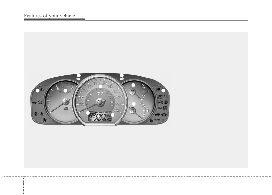 Features of your vehicle, Instrument cluster | KIA Rondo 2010 User Manual | Page 111 / 338