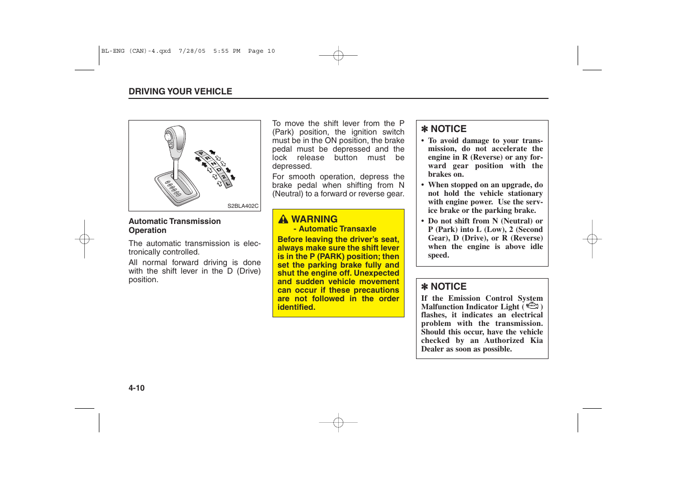 O/d off, Warning, Notice | KIA Sorento 2006 User Manual | Page 108 / 312