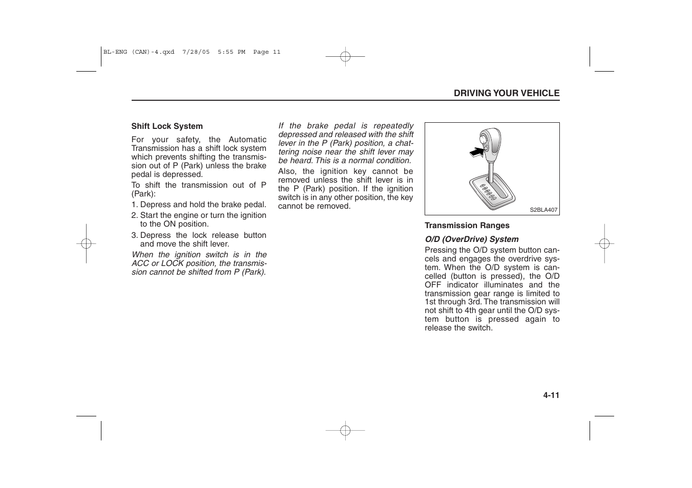 O/d off, Driving your vehicle | KIA Sorento 2006 User Manual | Page 109 / 312