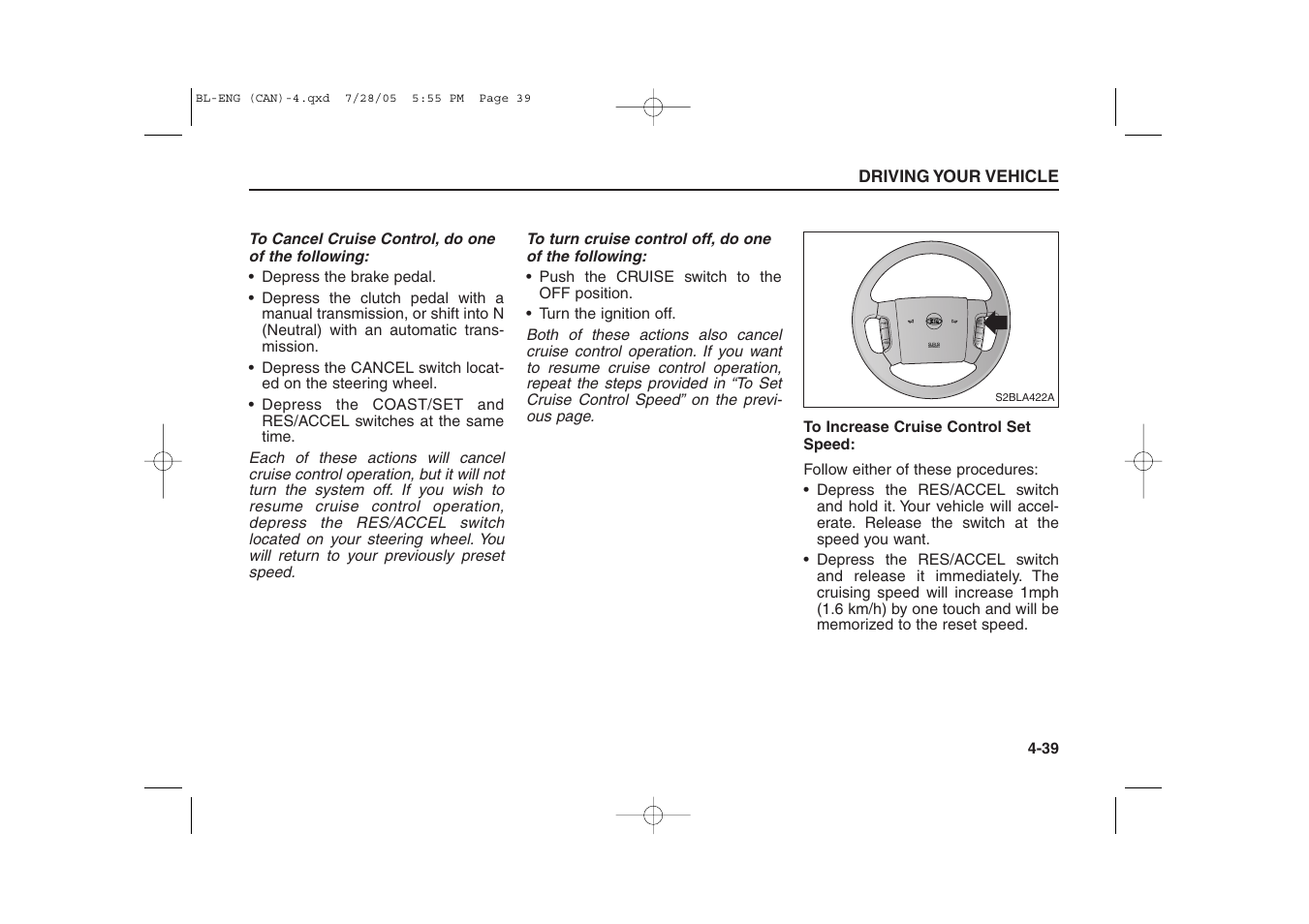 Res accel coast set pwr, Cancel | KIA Sorento 2006 User Manual | Page 137 / 312