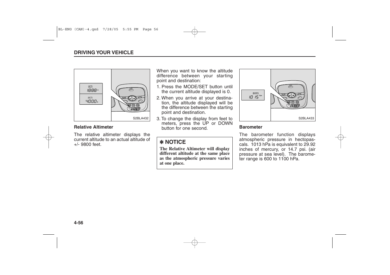 Mode /set up down, Notice, Driving your vehicle | KIA Sorento 2006 User Manual | Page 154 / 312
