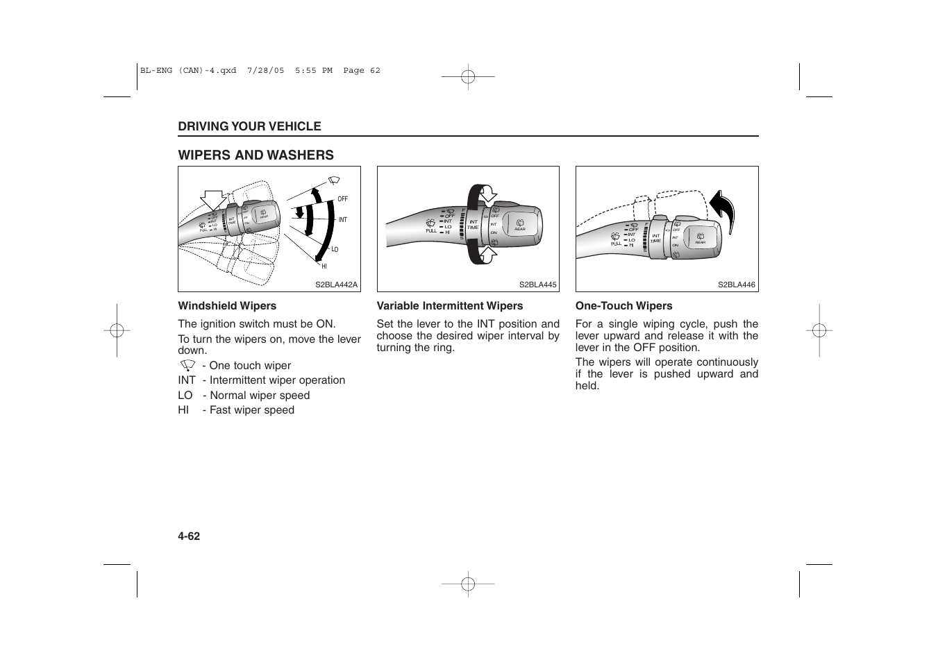 Wipers and washers, Driving your vehicle | KIA Sorento 2006 User Manual | Page 160 / 312