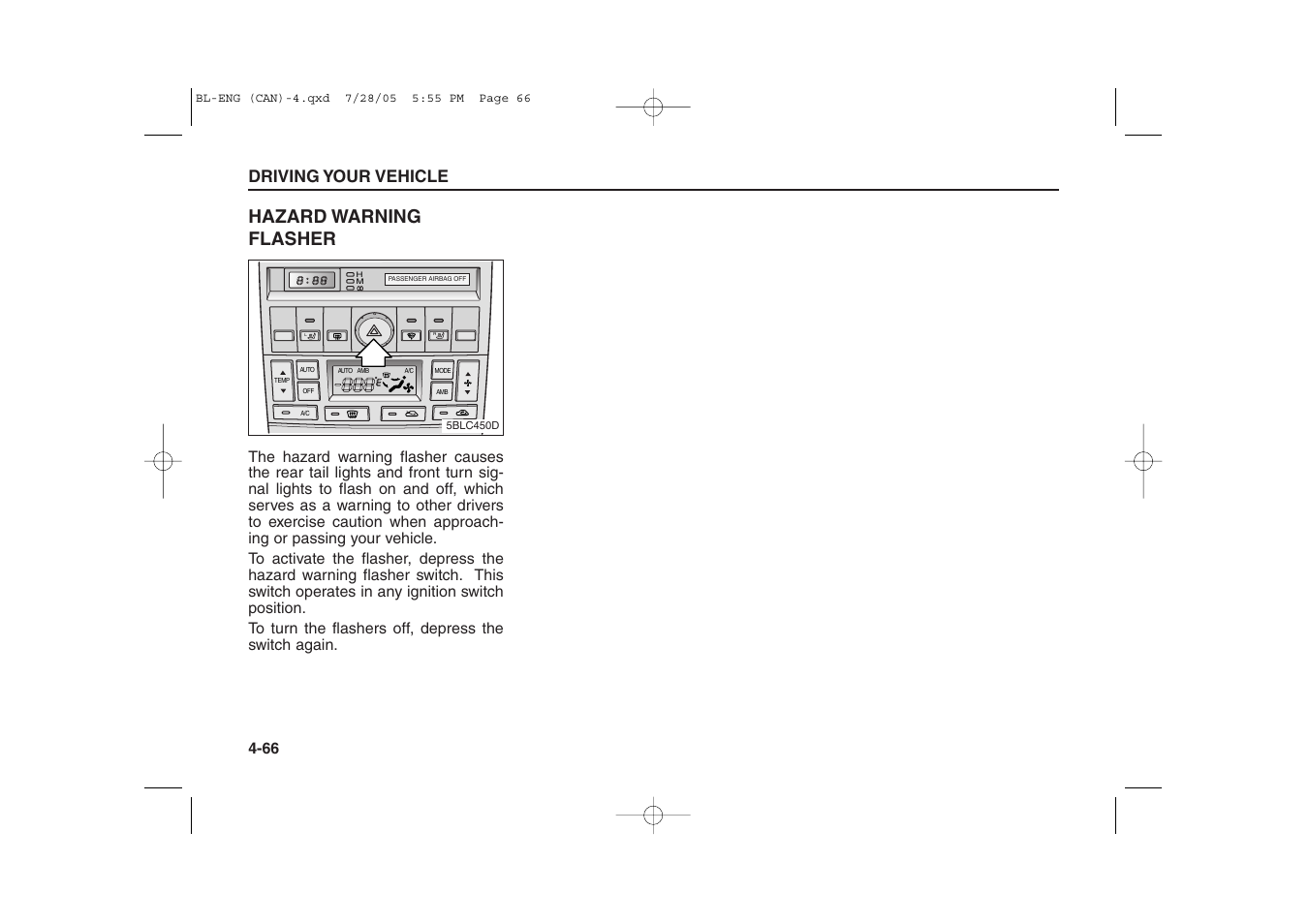 Hazard warning flasher, Driving your vehicle | KIA Sorento 2006 User Manual | Page 164 / 312