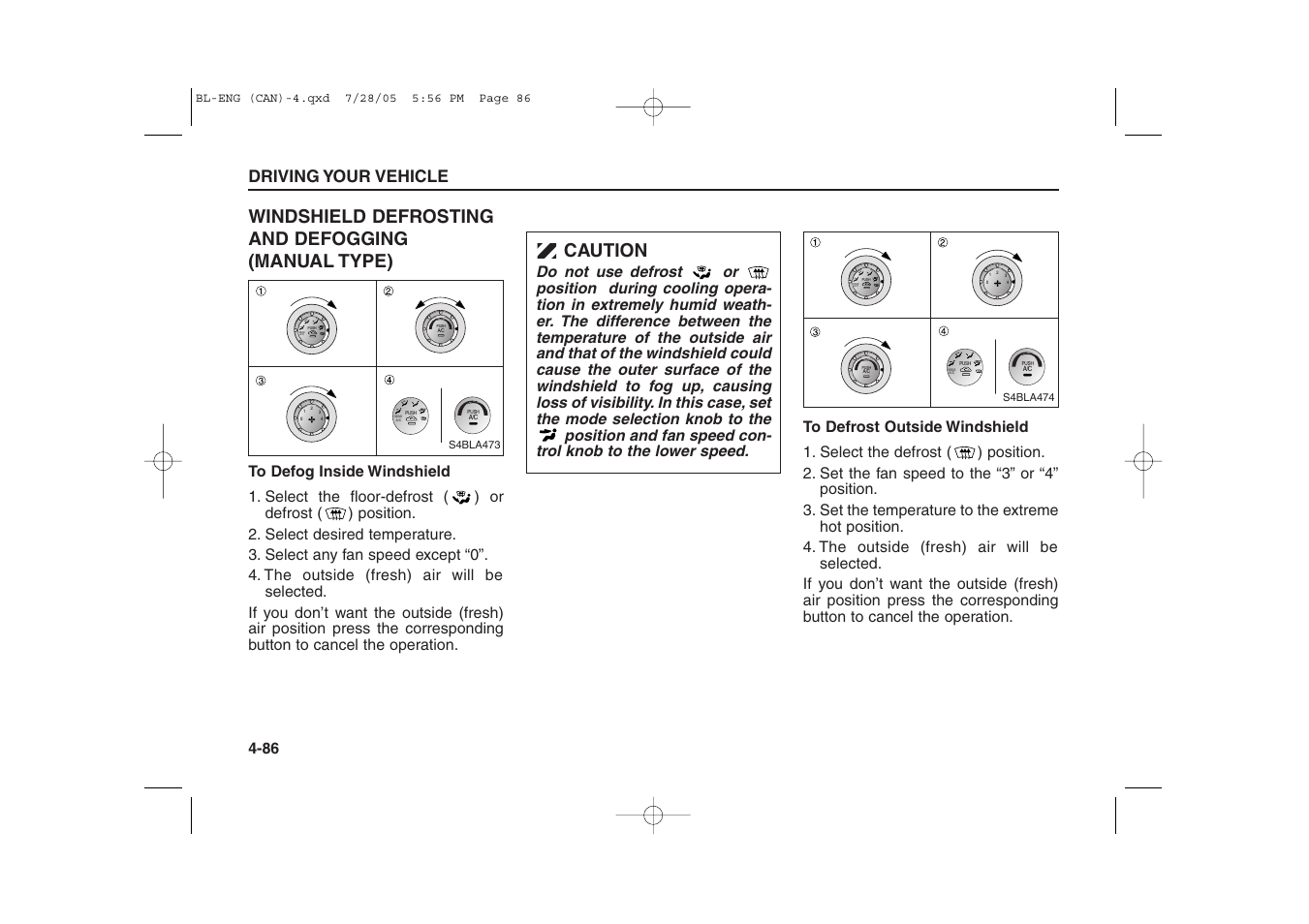 Max a/c, Windshield defrosting and defogging (manual type), Caution | Driving your vehicle | KIA Sorento 2006 User Manual | Page 184 / 312