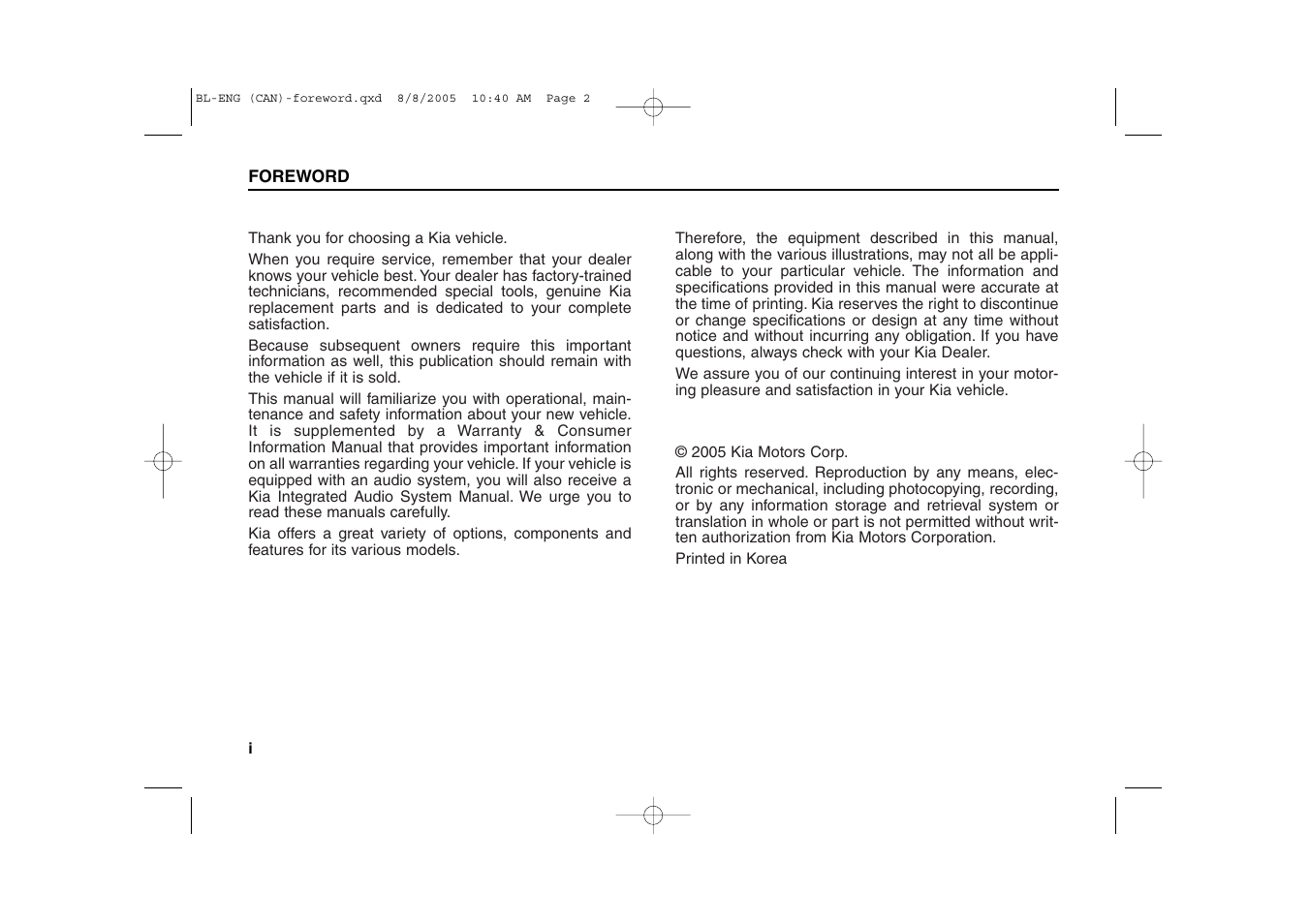 KIA Sorento 2006 User Manual | Page 2 / 312