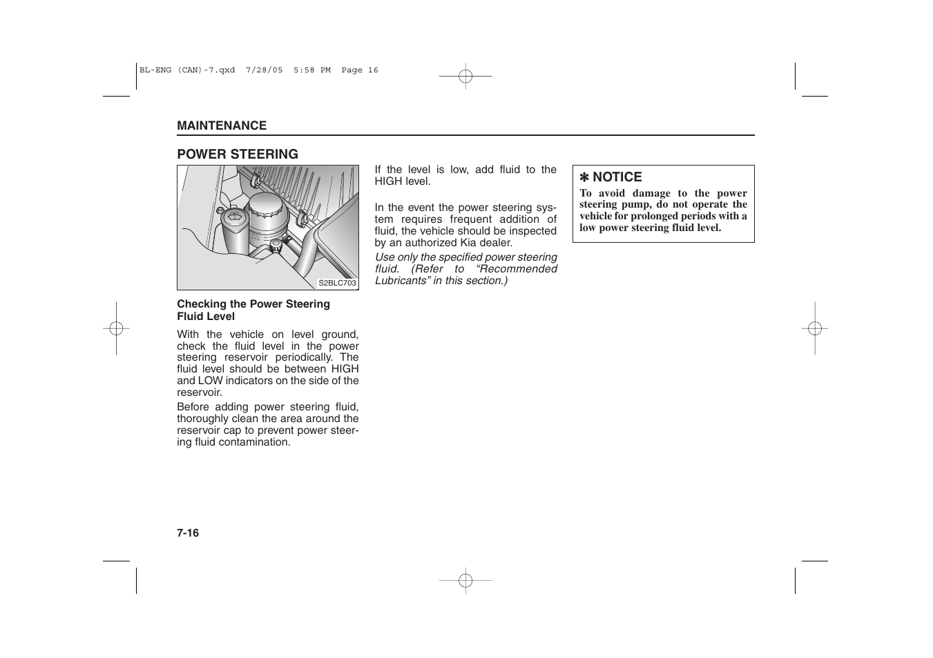 Power steering, Notice | KIA Sorento 2006 User Manual | Page 273 / 312