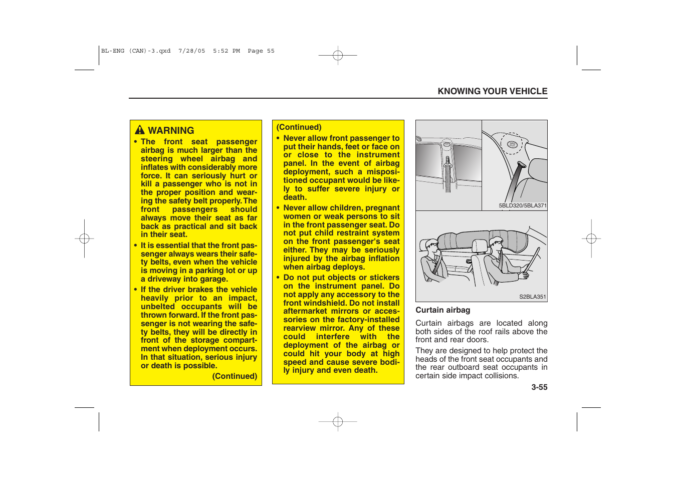 Airbag, Warning | KIA Sorento 2006 User Manual | Page 64 / 312