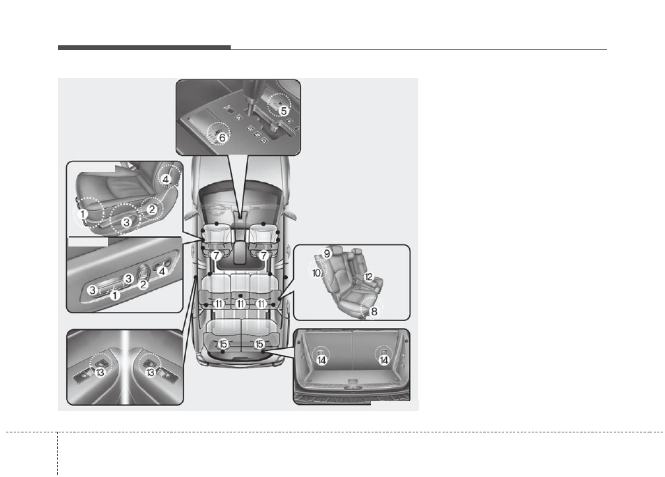 Safety features of your vehicle | KIA Borrego 2011 User Manual | Page 15 / 464