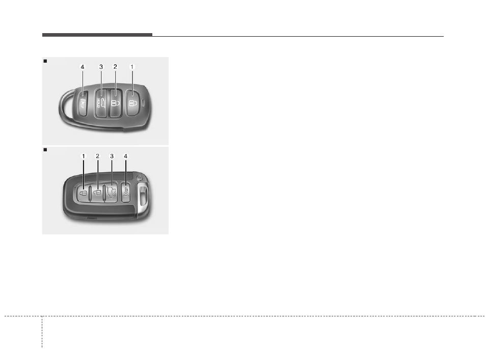 Features of your vehicle, Remote keyless entry (if equipped) | KIA Borrego 2011 User Manual | Page 90 / 464