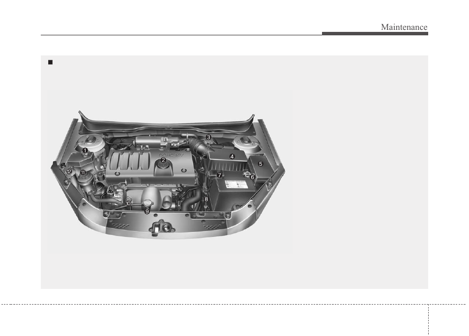 Maintenance, Engine compartment | KIA Rio_Rio5 2010 User Manual | Page 200 / 236