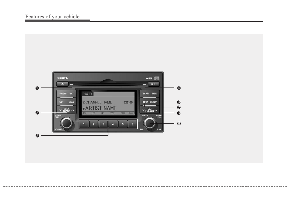 Features of your vehicle | KIA Sedona 2010 User Manual | Page 210 / 360