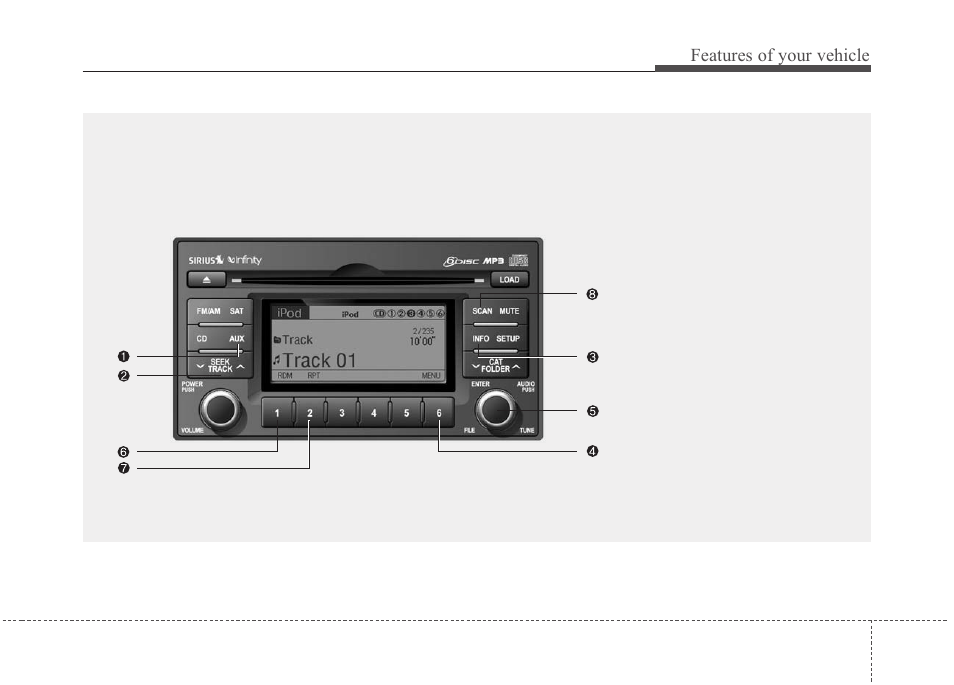 Features of your vehicle | KIA Sedona 2010 User Manual | Page 225 / 360