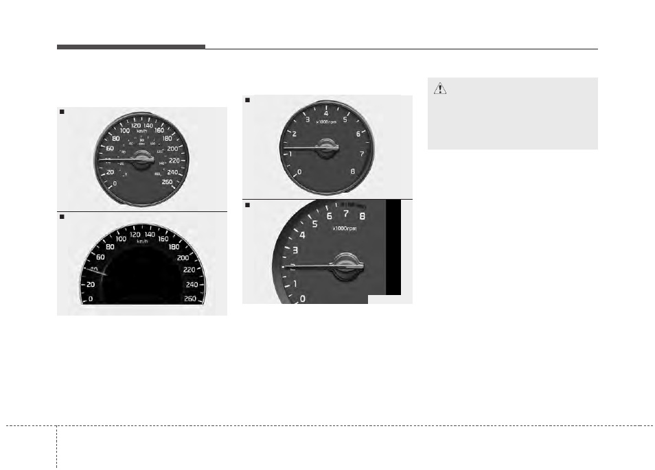 Features of your vehicle, Caution, Gauges | KIA Cadenza 2014 User Manual | Page 122 / 415