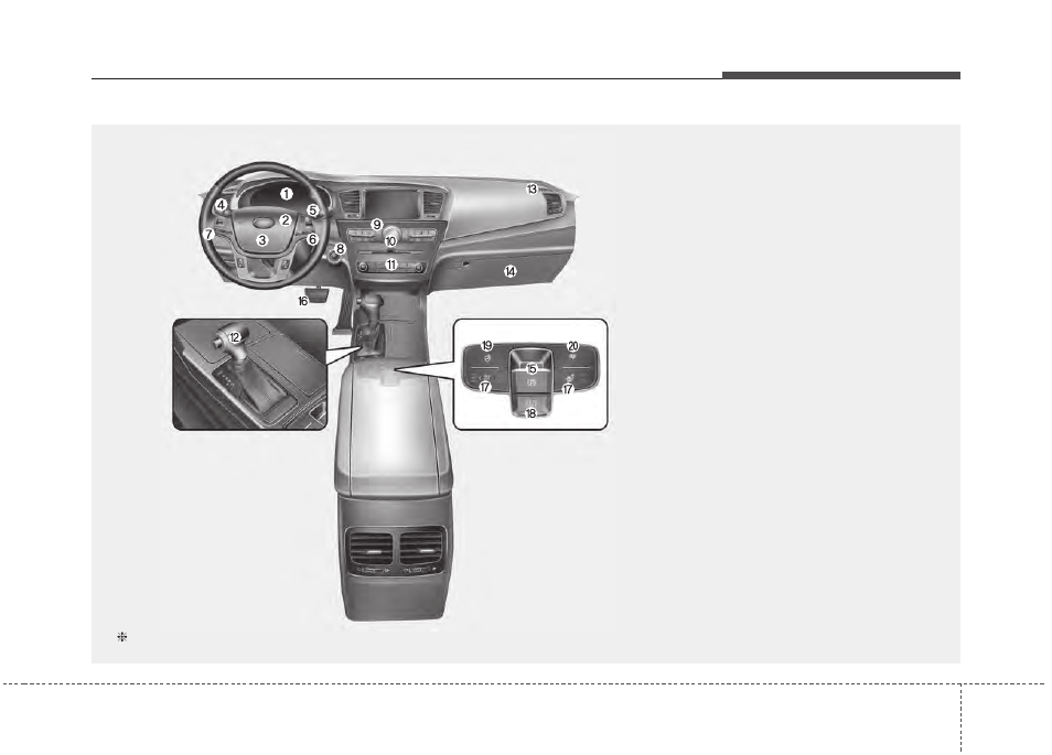 Your vehicle at a glance instrument panel overview | KIA Cadenza 2014 User Manual | Page 13 / 415