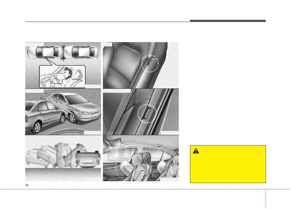 Safety features of your vehicle, Warning, Side air bag | KIA Cadenza 2014 User Manual | Page 59 / 415