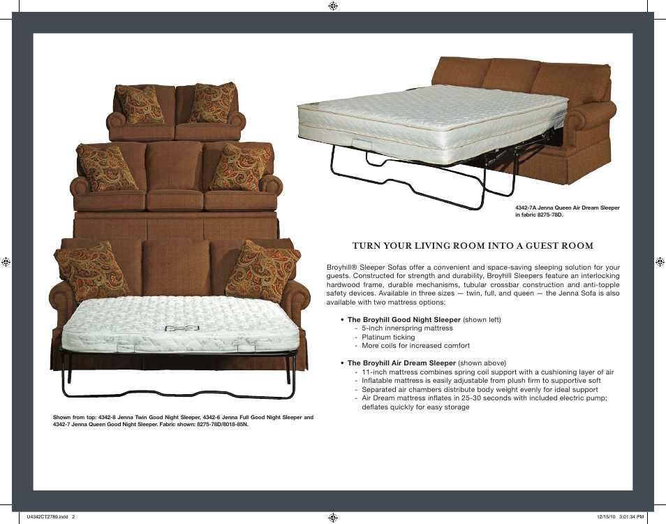 Turn your living room into a guest room | Broyhill JENNA SOFA, CHAIRS Product Details User Manual | Page 2 / 4