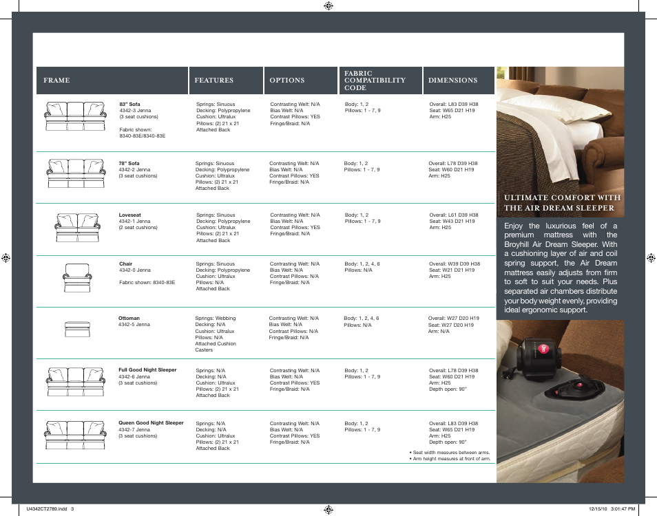 Ultimate comfort with the air dream sleeper | Broyhill JENNA SOFA, CHAIRS Product Details User Manual | Page 3 / 4